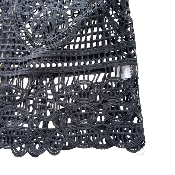 Story On Women’s S Black Crochet Lace Long Sleeves Crop Sheer Gold Zipper Blouse - Picture 10 of 16